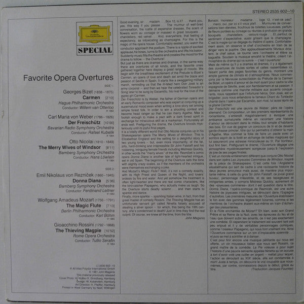 Various : Favorite Opera Overtures (LP)
