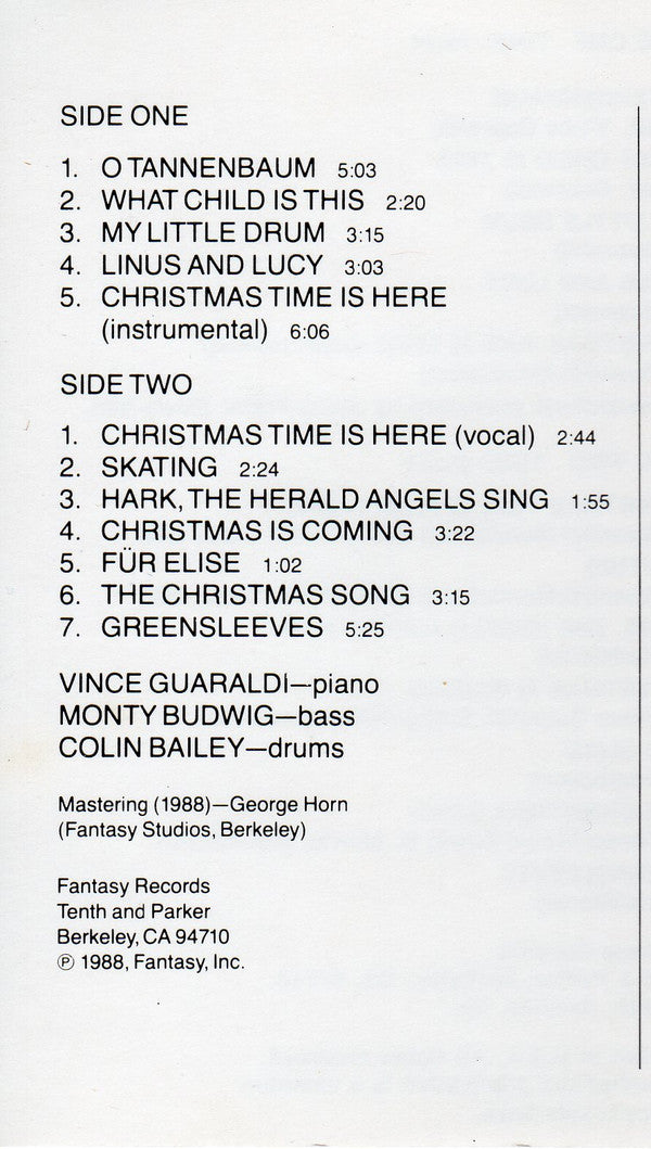 Vince Guaraldi Trio : A Charlie Brown Christmas (The Original Sound Track Recording Of The CBS Television Special) (Cass, Album, RE, Dol)