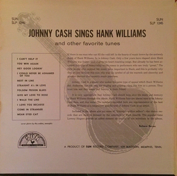 Johnny Cash : Sings Hank Williams (LP, Album, Mono)