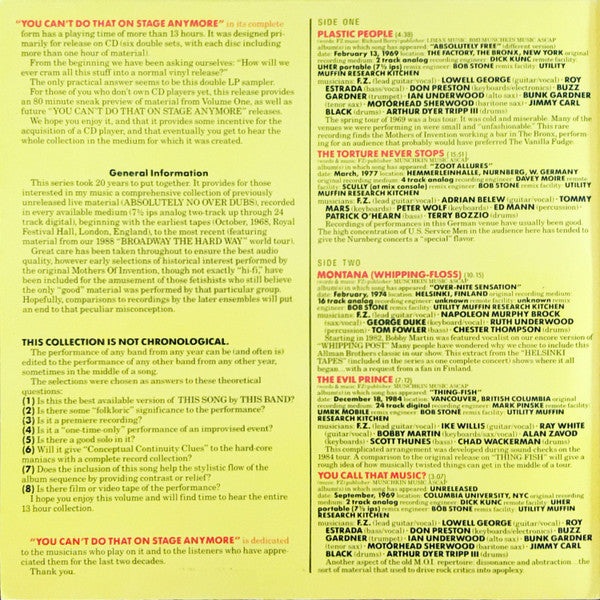 Zappa* : You Can't Do That On Stage Anymore (Sampler) (2xLP, Smplr, Spe)
