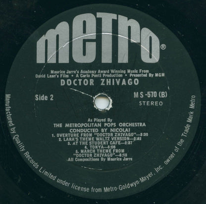 The Metropolitan POPS Orchestra : Doctor Zhivago (LP)