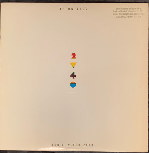 Elton John : Too Low For Zero (LP, Album, Promo, Die)