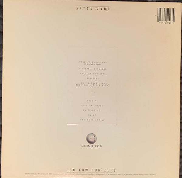 Elton John : Too Low For Zero (LP, Album, Promo, Die)