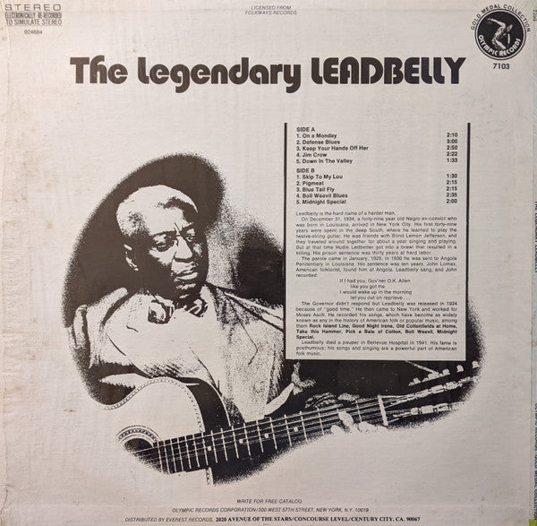 Leadbelly : The Legendary Leadbelly (LP, Comp)