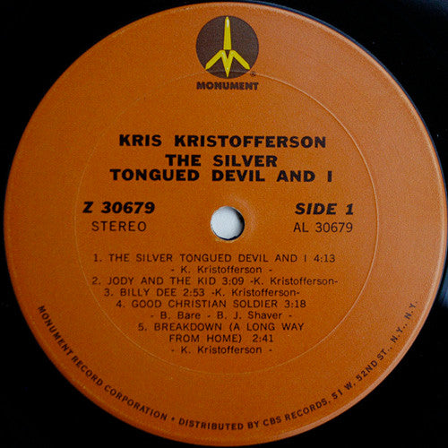 Kris Kristofferson : The Silver Tongued Devil And I (LP, Album, Ter)