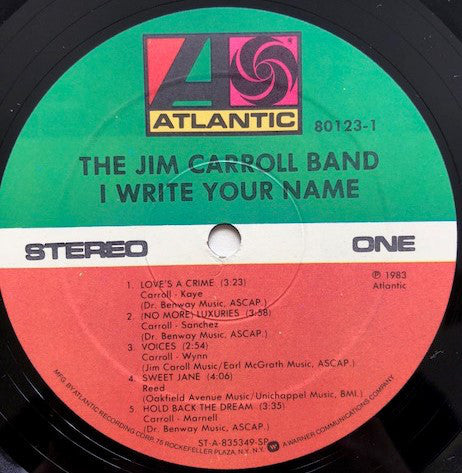 The Jim Carroll Band : I Write Your Name (LP, Album, SP )