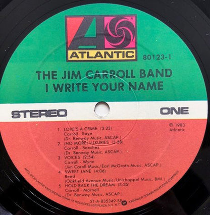 The Jim Carroll Band : I Write Your Name (LP, Album, SP )