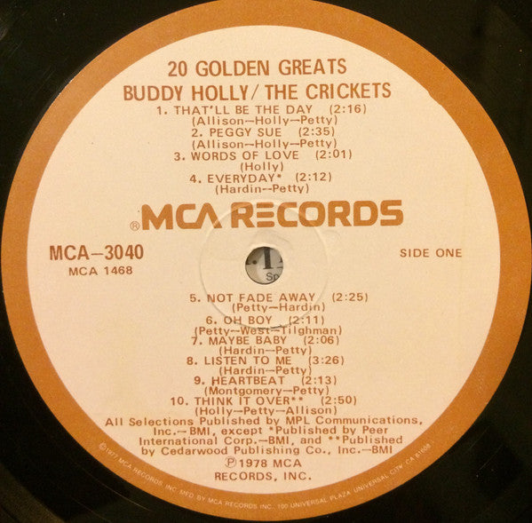 Buddy Holly / The Crickets (2) : 20 Golden Greats (LP, Comp)