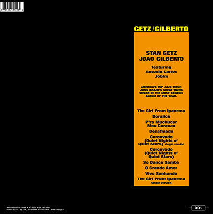 Stan Getz / Joao Gilberto* Featuring Antonio Carlos Jobim : Getz / Gilberto (LP, Album, RE, 180)