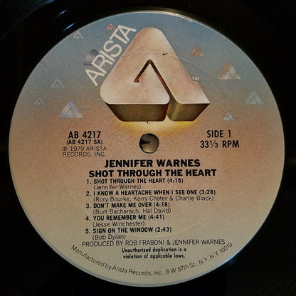 Jennifer Warnes : Shot Through The Heart (LP, Album, San)