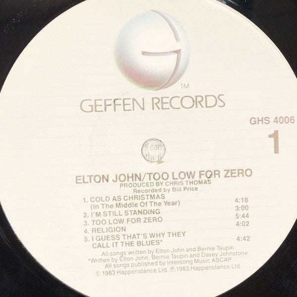 Elton John : Too Low For Zero (LP, Album, Win)