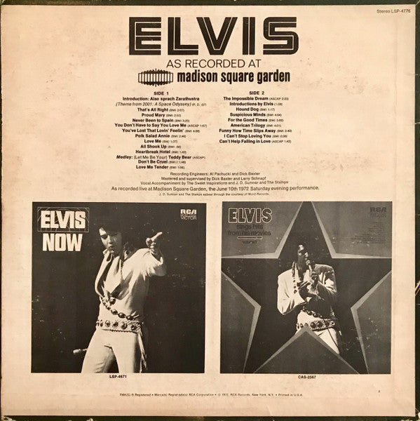 Elvis Presley : Elvis As Recorded At Madison Square Garden (LP, Album, RE)