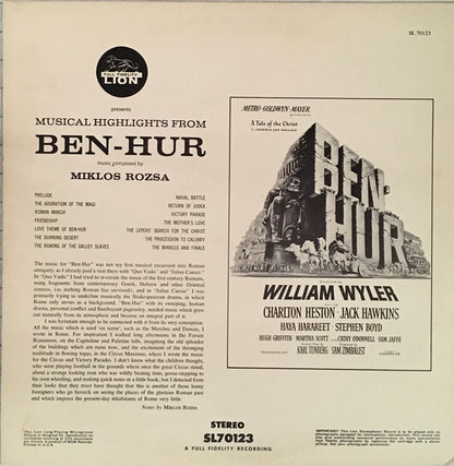 Miklós Rózsa : Musical Highlights From Ben-Hur (LP, Album)
