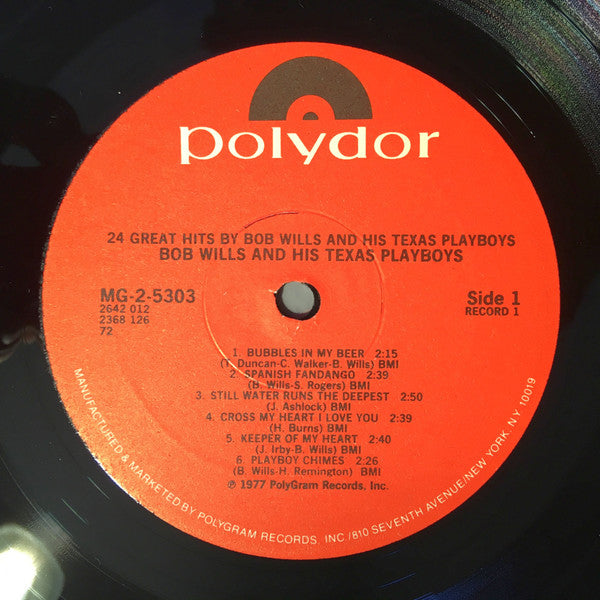 Bob Wills And His Texas Playboys* : 24 Great Hits By Bob Wills And His Texas Playboys (2xLP, Comp, aut)