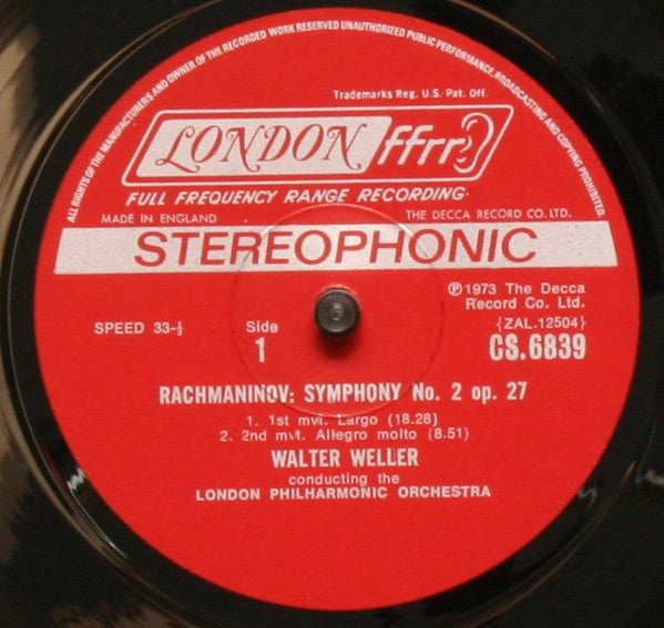 Rachmaninov*, The London Philharmonic Orchestra*, Walter Weller : Symphony Number 2. (LP)