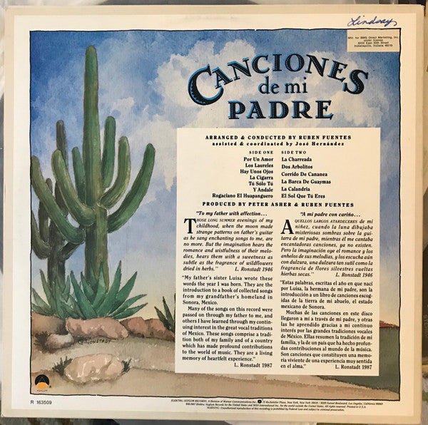 Linda Ronstadt : Canciones De Mi Padre (LP, Album, Club, BMG)