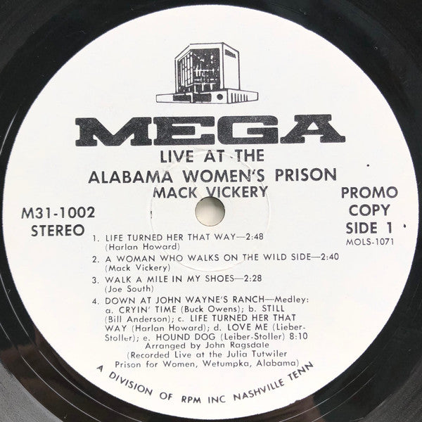 Mack Vickery : Live At The Alabama Women's Prison (LP, Album, Promo)