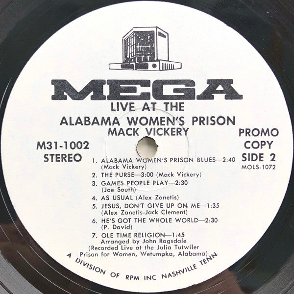 Mack Vickery : Live At The Alabama Women's Prison (LP, Album, Promo)