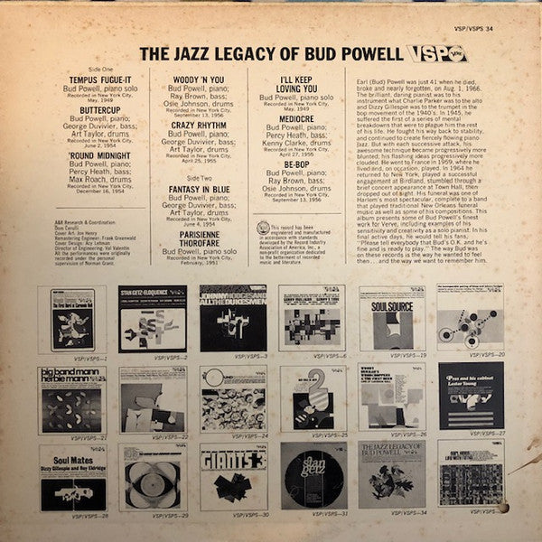 Bud Powell : The Jazz Legacy Of Bud Powell (LP, Comp)