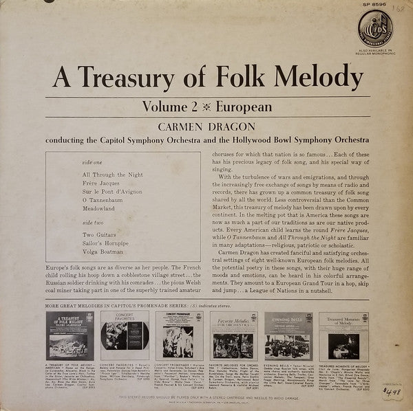 Carmen Dragon Conducting The Capitol Symphony Orchestra And The The Hollywood Bowl Symphony Orchestra : A Treasury Of Folk Melody: Volume 2 - European (LP, Comp)
