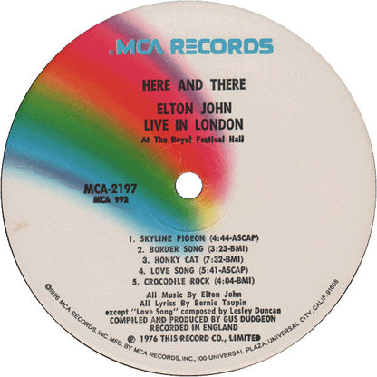 Elton John : Here And There (LP, Album, Glo)
