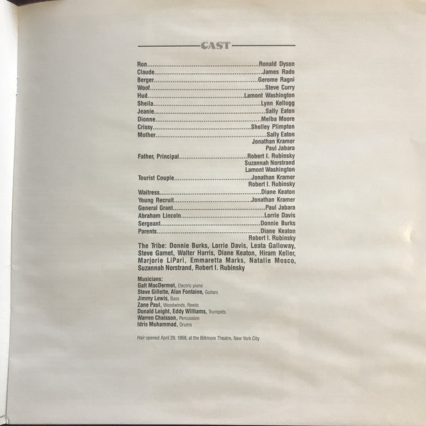 Various : Hair - The American Tribal Love-Rock Musical (The Original Broadway Cast Recording) (LP, RE, 180)