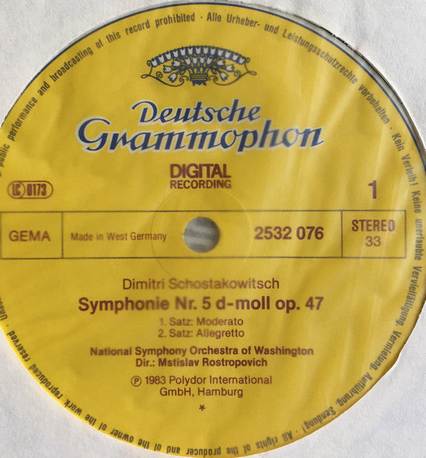 Dmitri Shostakovich . Mstislav Rostropovich, National Symphony Orchestra : Shostakovich Symphony No. 5 (LP)