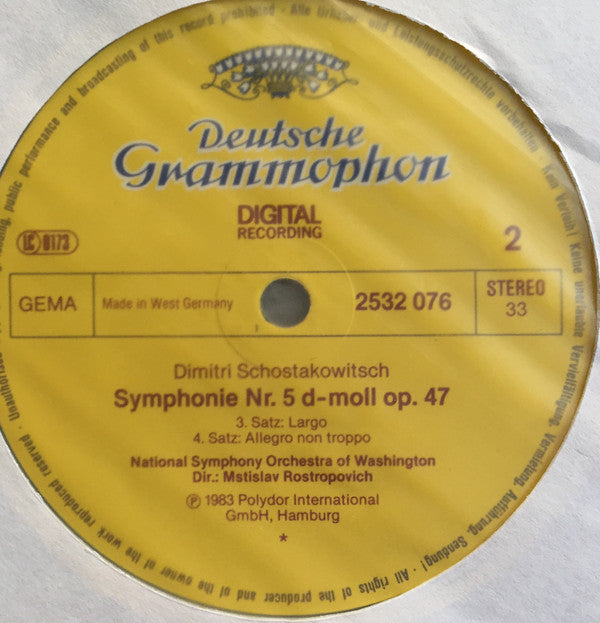 Dmitri Shostakovich . Mstislav Rostropovich, National Symphony Orchestra : Shostakovich Symphony No. 5 (LP)