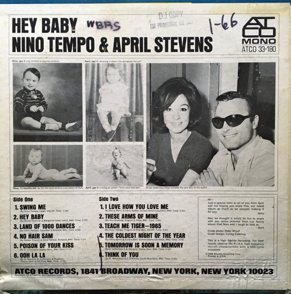 Nino Tempo & April Stevens : Hey Baby! (LP, Album, Mono, Promo)