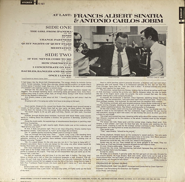 Francis Albert Sinatra* & Antonio Carlos Jobim : Francis Albert Sinatra & Antonio Carlos Jobim (LP, Album, RE, RP, Pit)