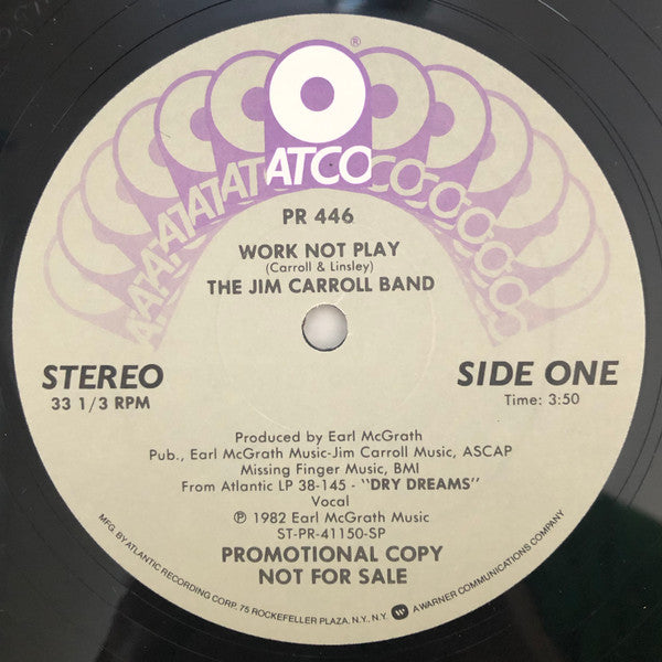 The Jim Carroll Band : Work Not Play (12", Promo)