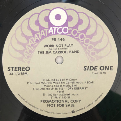 The Jim Carroll Band : Work Not Play (12", Promo)