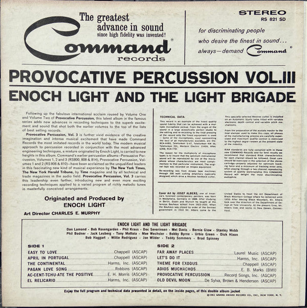 Enoch Light And The Light Brigade : Provocative Percussion Vol. 3 (LP, Album, Gat)