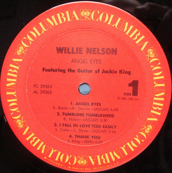 Willie Nelson Featuring the Guitar Of Jackie King : Angel Eyes (LP, Album, Pit)