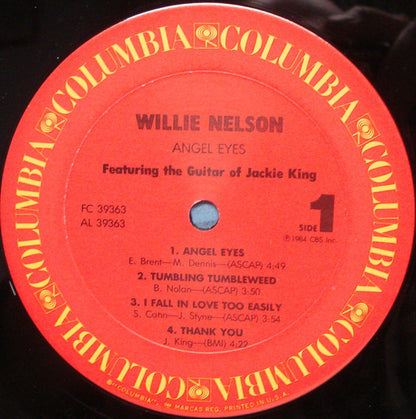 Willie Nelson Featuring the Guitar Of Jackie King : Angel Eyes (LP, Album, Pit)