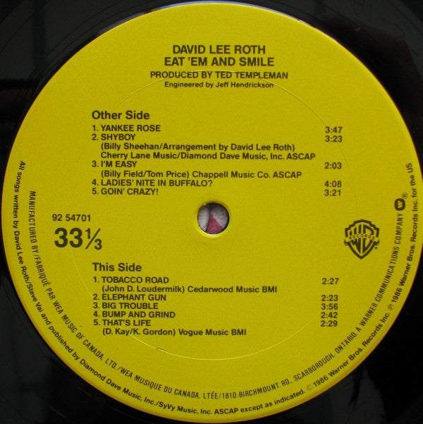 David Lee Roth : Eat 'Em And Smile (LP, Album)