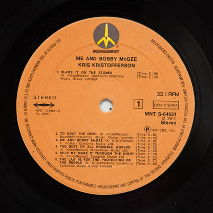 Kris Kristofferson : Me And Bobby McGee (LP, Album, RE)
