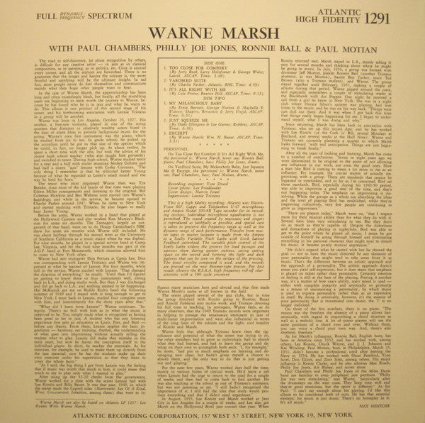 Warne Marsh : Warne Marsh (LP, Album, Mono, RP)