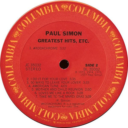 Paul Simon : Greatest Hits, Etc. (LP, Comp, Pit)