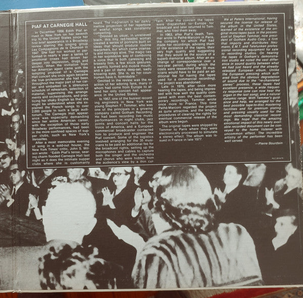 Edith Piaf : At Carnegie Hall January 13, 1957 (2xLP, Album, Gat)