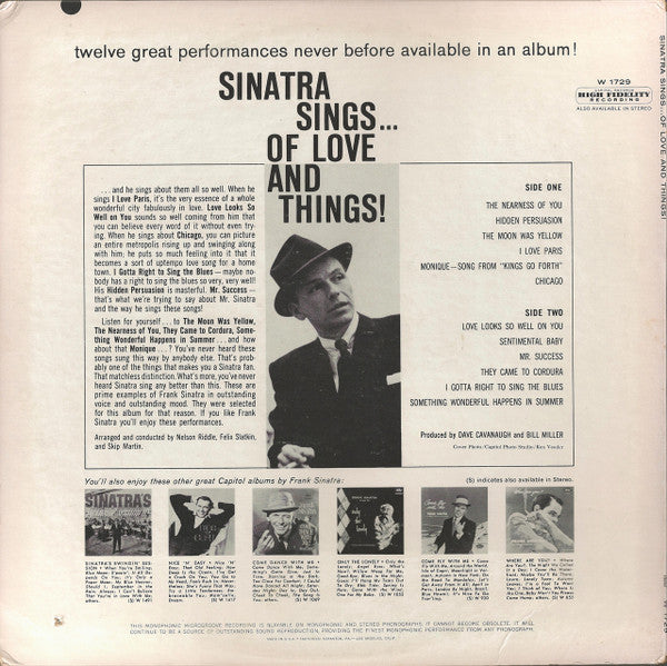 Frank Sinatra : Sinatra Sings...Of Love And Things (LP, Comp, Mono, Scr)