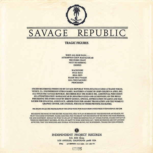 Savage Republic : Tragic Figures (LP, Album, Num, 2nd)