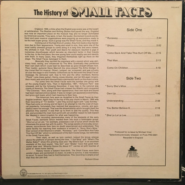Small Faces : The History Of Small Faces (LP, Comp)