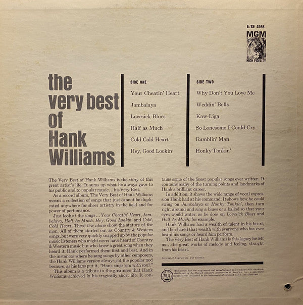 Hank Williams : The Very Best Of Hank Williams (LP, Comp, Mono)