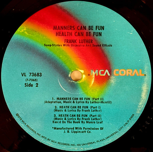 Frank Luther (2) : Songs Of Safety - Manners Can Be Fun, Health Can Be Fun (LP, Comp, RE, Sim)