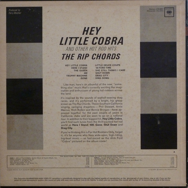 The Rip Chords : Hey Little Cobra And Other Hot Rod Hits (LP, Album, Mono, Pit)
