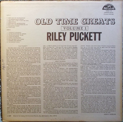 Riley Puckett : Old Time Greats - Volume 1 (LP, Comp)