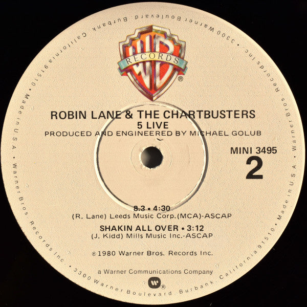 Robin Lane & The Chartbusters : 5 Live (12", EP, Win)
