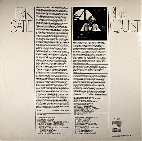 Erik Satie - Bill Quist : Piano Solos Of Erik Satie (LP, Album, Eur)