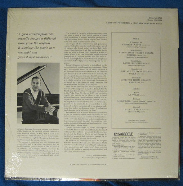 Leonard Pennario : Virtuoso Favourites (LP, Mono)